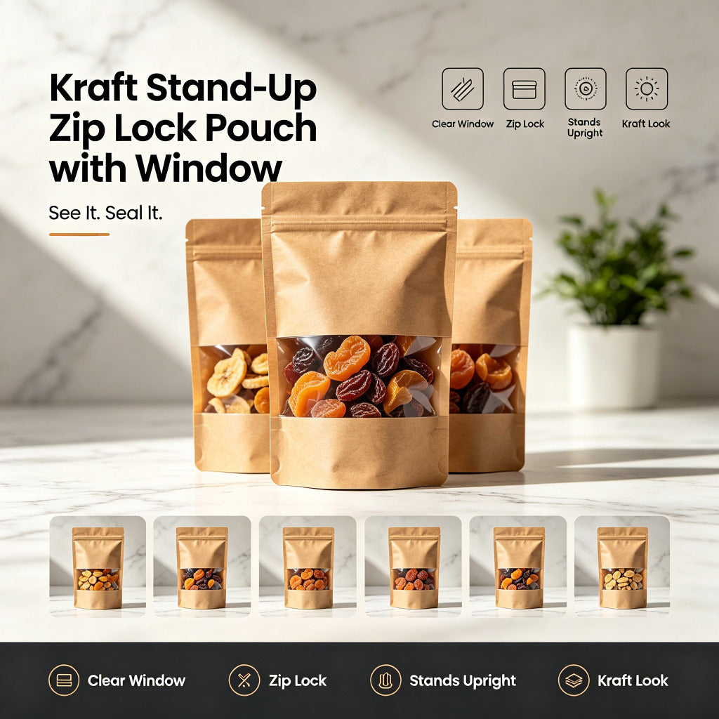 Kraft Stand-Up Zip Lock Pouch with Window